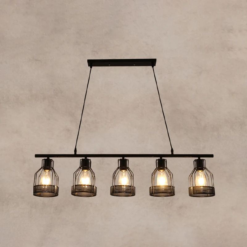 Luminaire d'éclairage de lustre de barre en métal industriel d'éclairage d'île de Cage à oiseaux noire Clearhalo