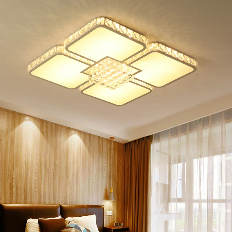 Luminaire encastré carré blanc plafonnier LED en cristal moderne pour chambre à coucher en lumière chaude/blanche Clearhalo