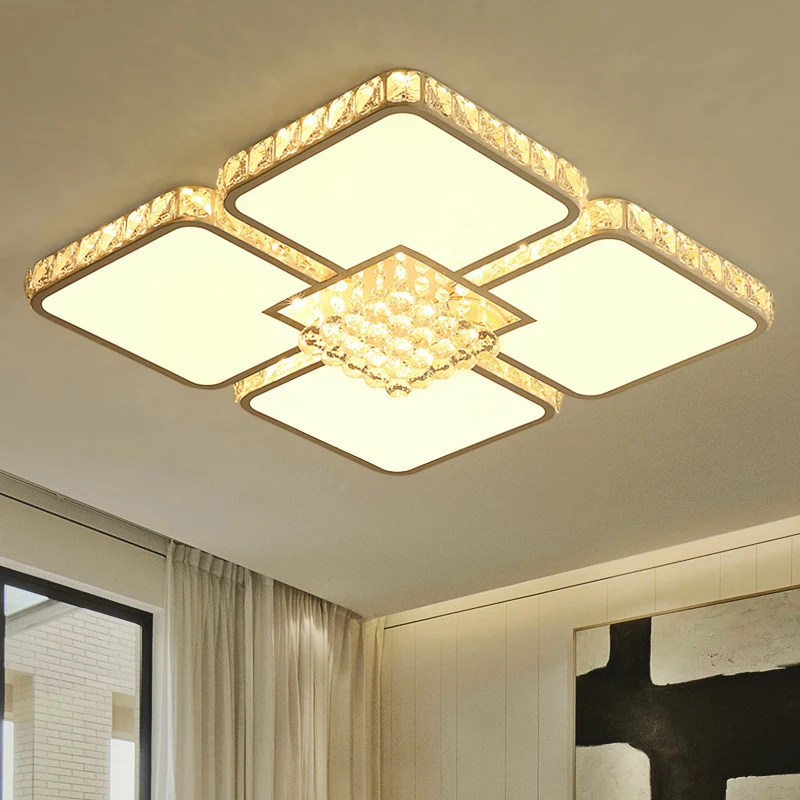 Luminaire encastré carré blanc plafonnier LED en cristal moderne pour chambre à coucher en lumière chaude/blanche Clearhalo