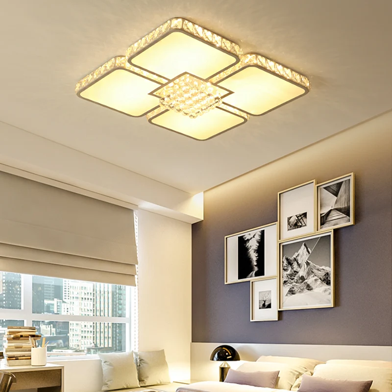 Luminaire encastré carré blanc plafonnier LED en cristal moderne pour chambre à coucher en lumière chaude/blanche Clearhalo