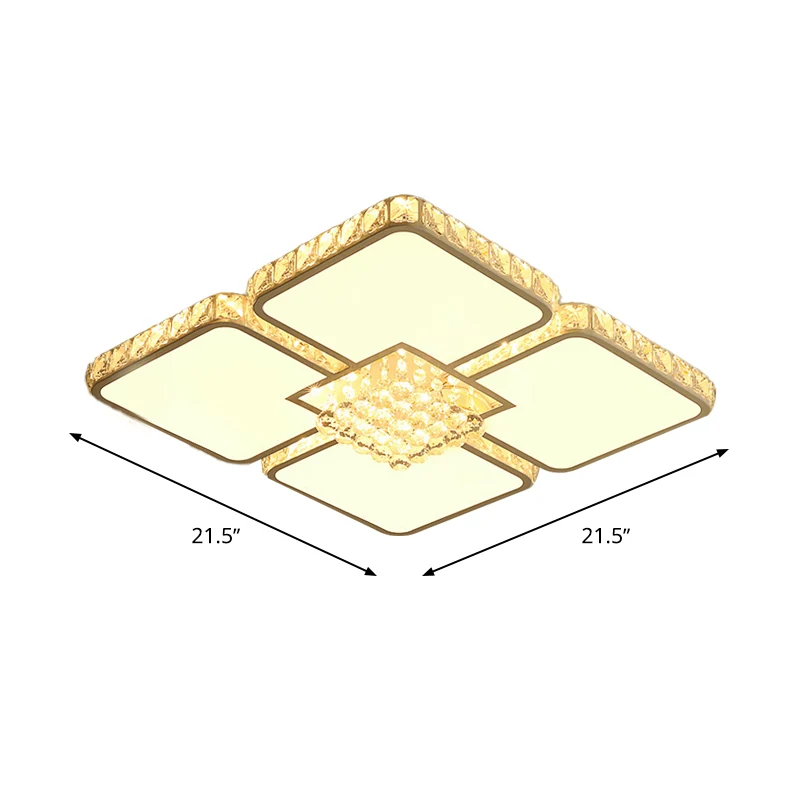 Luminaire encastré carré blanc plafonnier LED en cristal moderne pour chambre à coucher en lumière chaude/blanche Clearhalo