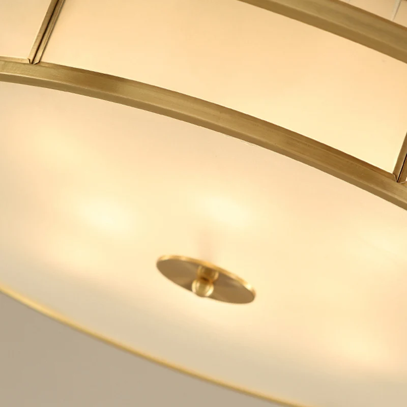 Luminaire encastré en forme de tambour pour salon, luminaire classique en verre crème doré avec décor en métal découpé Cle...