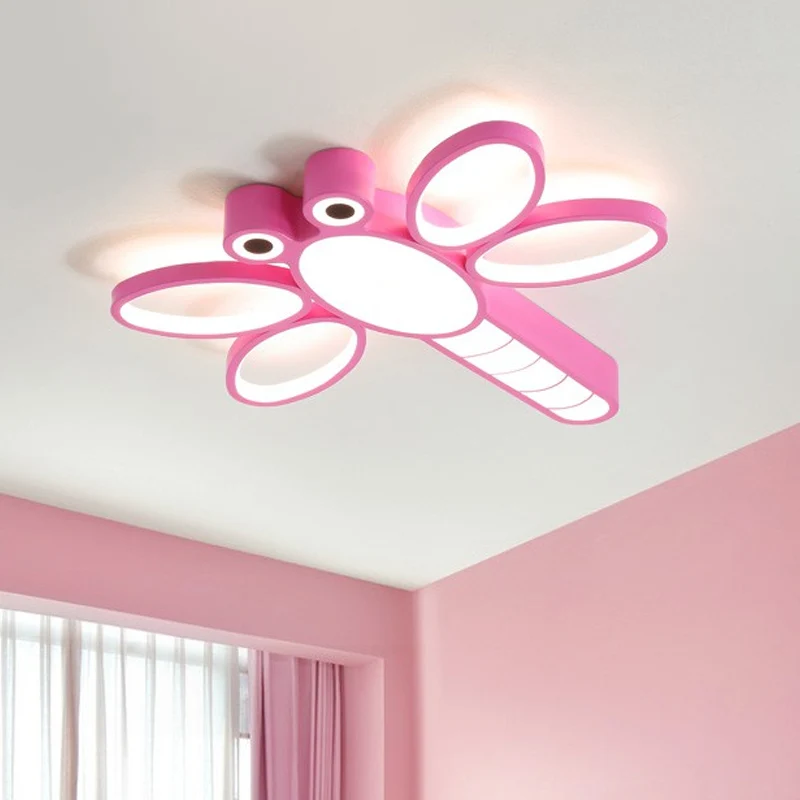 Luminaire encastré libellule en fer, éclairage de plafond LED rose/bleu de dessin animé en lumière chaude/blanche Clearhalo