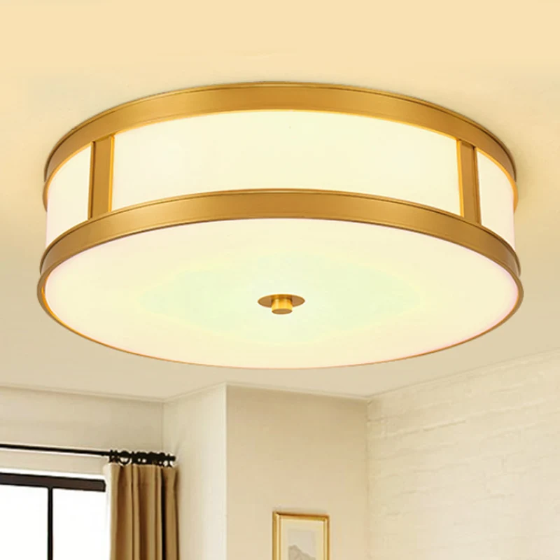 Luminaire encastré en verre blanc à 4 lumières, éclairage de plafond traditionnel à tambour en laiton pour salon, 14 "/ 18...