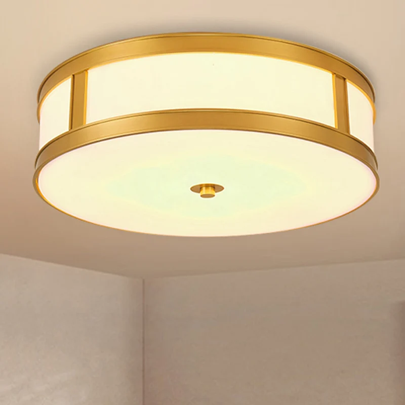 Luminaire encastré en verre blanc à 4 lumières, éclairage de plafond traditionnel à tambour en laiton pour salon, 14 "/ 18...
