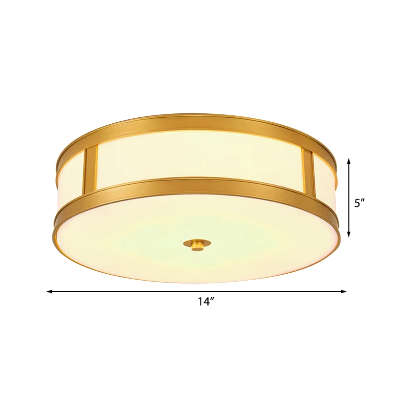 Luminaire encastré en verre blanc à 4 lumières, éclairage de plafond traditionnel à tambour en laiton pour salon, 14 "/ 18...