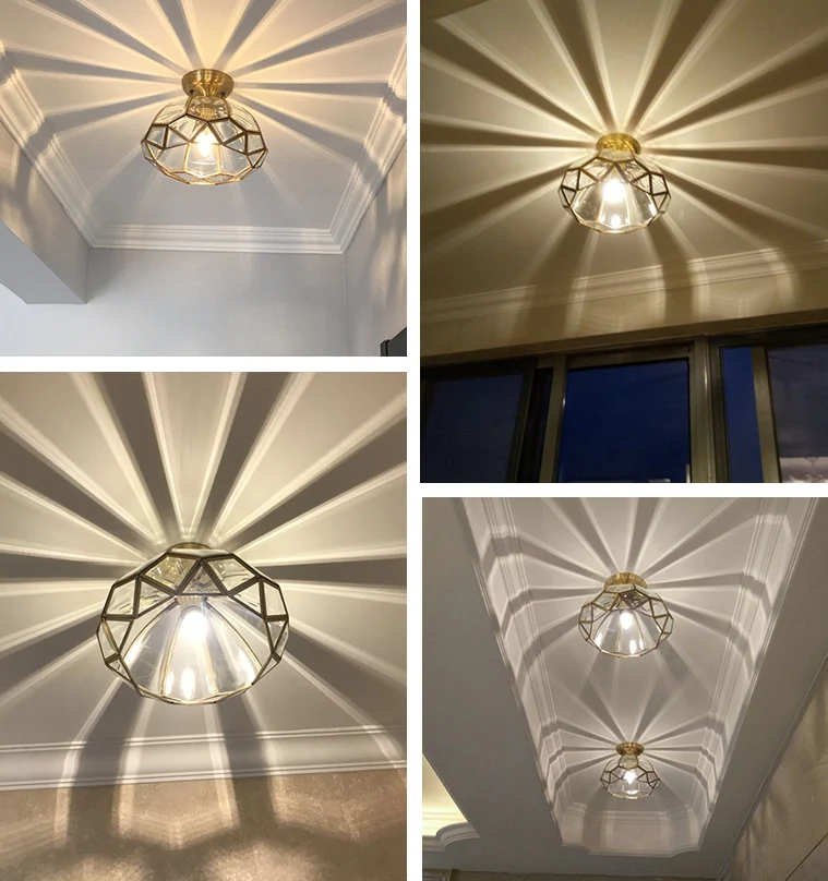 Luminaire en laiton biseauté près du plafond, luminaire traditionnel monté au plafond pour allée en verre Clearhalo