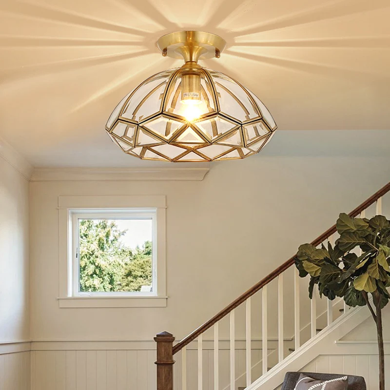 Luminaire en laiton biseauté près du plafond, luminaire traditionnel monté au plafond pour allée en verre Clearhalo