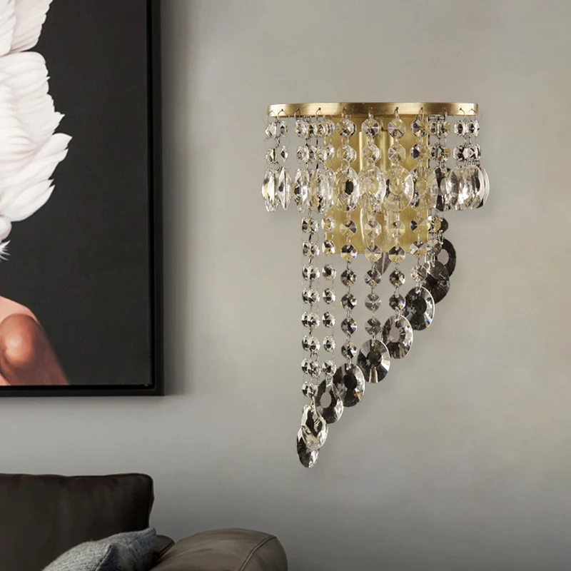 Luminaire mural en chaîne de cristal tourbillonnant, applique de couloir minimaliste en laiton Clearhalo