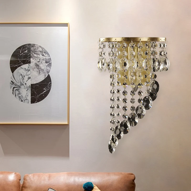 Luminaire mural en chaîne de cristal tourbillonnant, applique de couloir minimaliste en laiton Clearhalo
