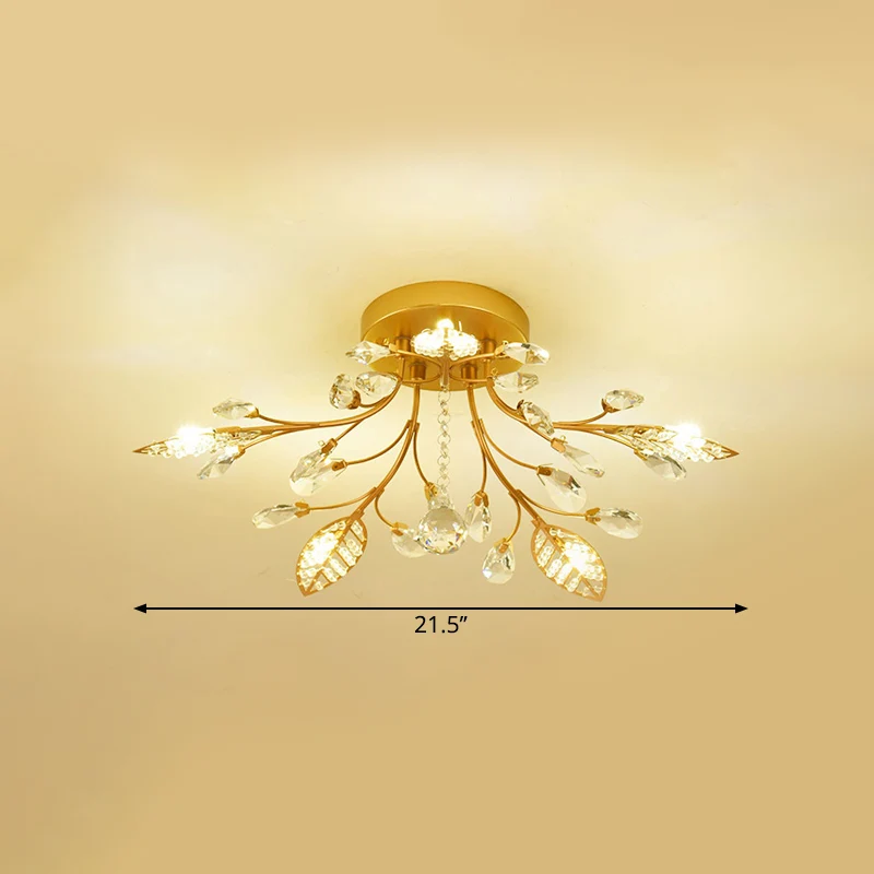 Luminaire de plafond à branches dorées, 5/8 ampoules modernistes, éclairage semi-encastré en cristal à facettes Clearhalo