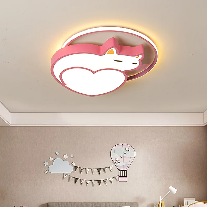 Luminaire de plafond en forme de chat rose, éclairage encastré LED en acrylique de Style enfants avec anneau pour chambre...