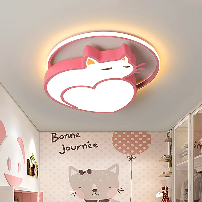 Luminaire de plafond en forme de chat rose, éclairage encastré LED en acrylique de Style enfants avec anneau pour chambre...
