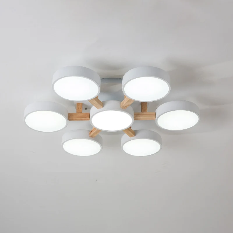 Luminaire de plafond minimaliste en acrylique, éclairage semi-monté rond pour salon avec bras en bois Clearhalo