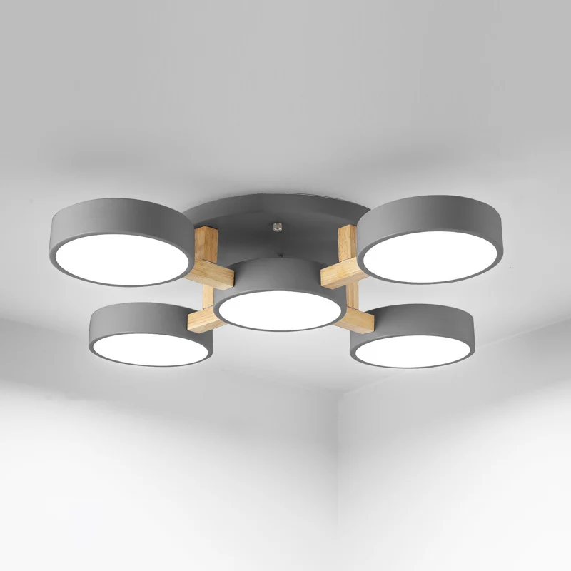Luminaire de plafond minimaliste en acrylique, éclairage semi-monté rond pour salon avec bras en bois Clearhalo