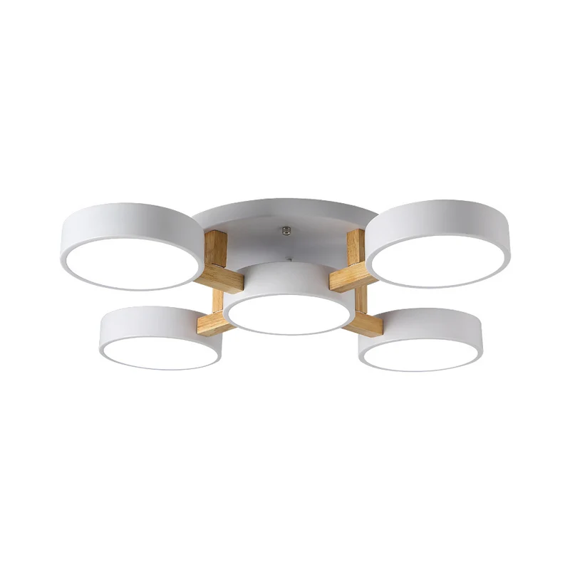 Luminaire de plafond minimaliste en acrylique, éclairage semi-monté rond pour salon avec bras en bois Clearhalo