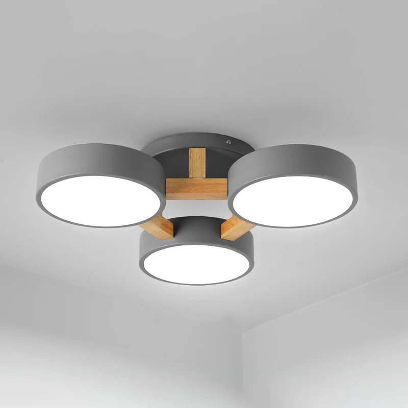 Luminaire de plafond minimaliste en acrylique, éclairage semi-monté rond pour salon avec bras en bois Clearhalo