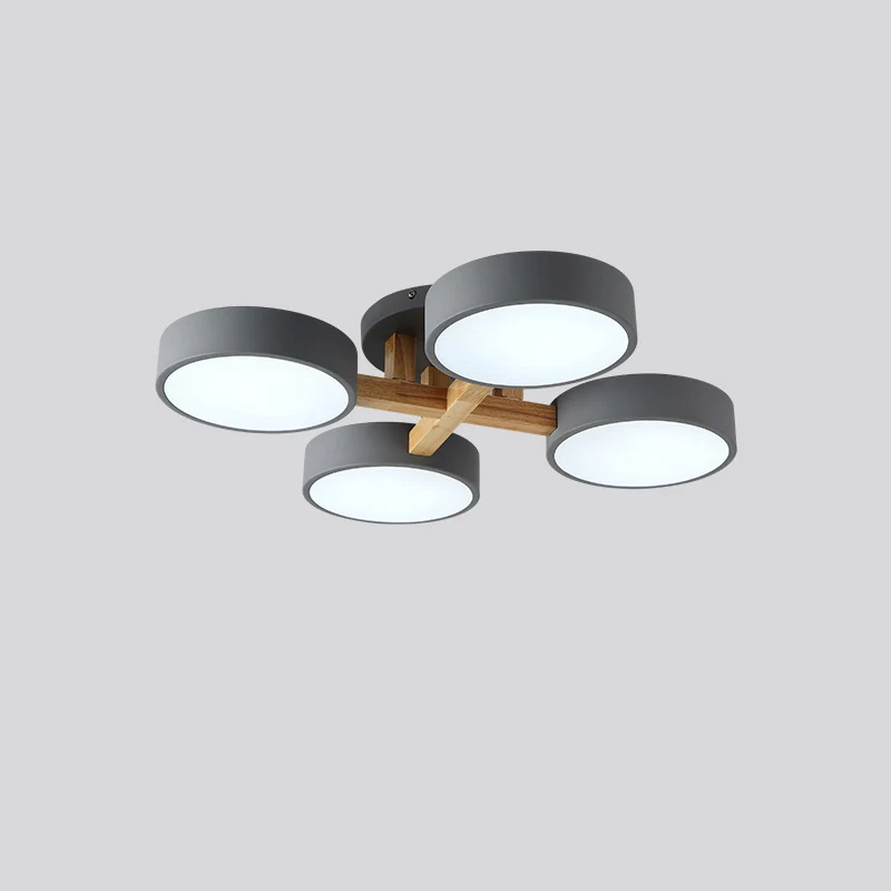 Luminaire de plafond minimaliste en acrylique, éclairage semi-monté rond pour salon avec bras en bois Clearhalo