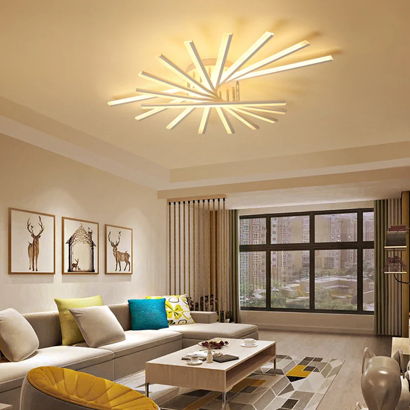 Luminaire de plafond moderne en acrylique semi-affleurant à LED en forme d'éventail pour salon Clearhalo