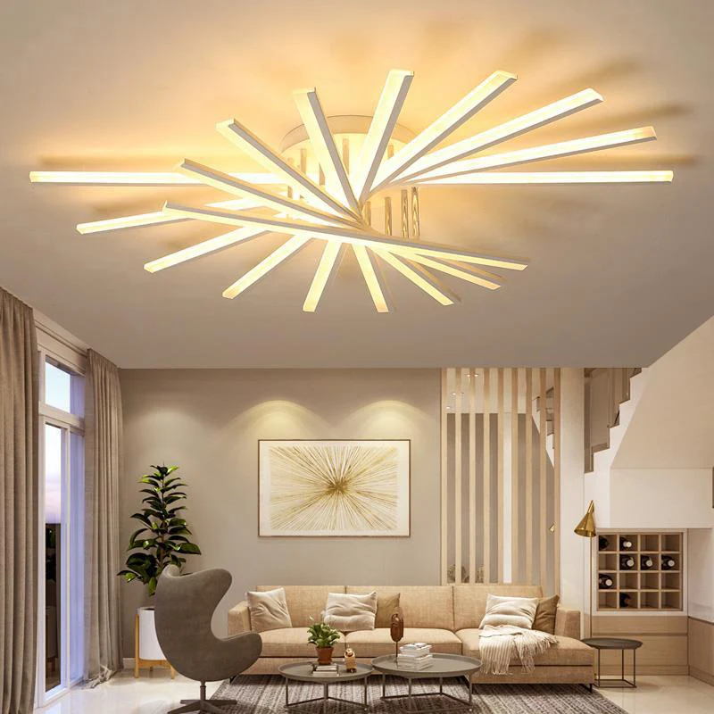 Luminaire de plafond moderne en acrylique semi-affleurant à LED en forme d'éventail pour salon Clearhalo