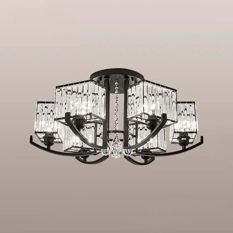 Luminaire de plafond rectangulaire noir, lampe semi-encastrée moderne en cristal K9 pour salon Clearhalo