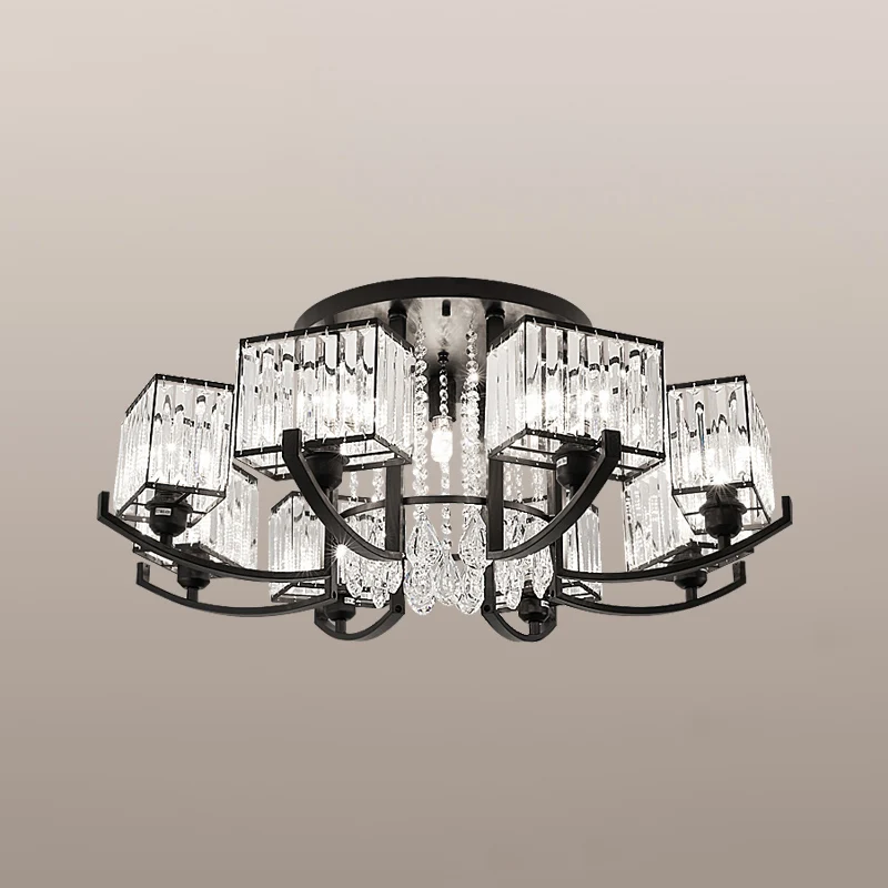 Luminaire de plafond rectangulaire noir, lampe semi-encastrée moderne en cristal K9 pour salon Clearhalo
