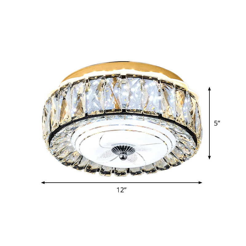 Luminaire rond moderne monté au plafond, bloc de cristal, éclairage encastré pour couloir, noir Clearhalo