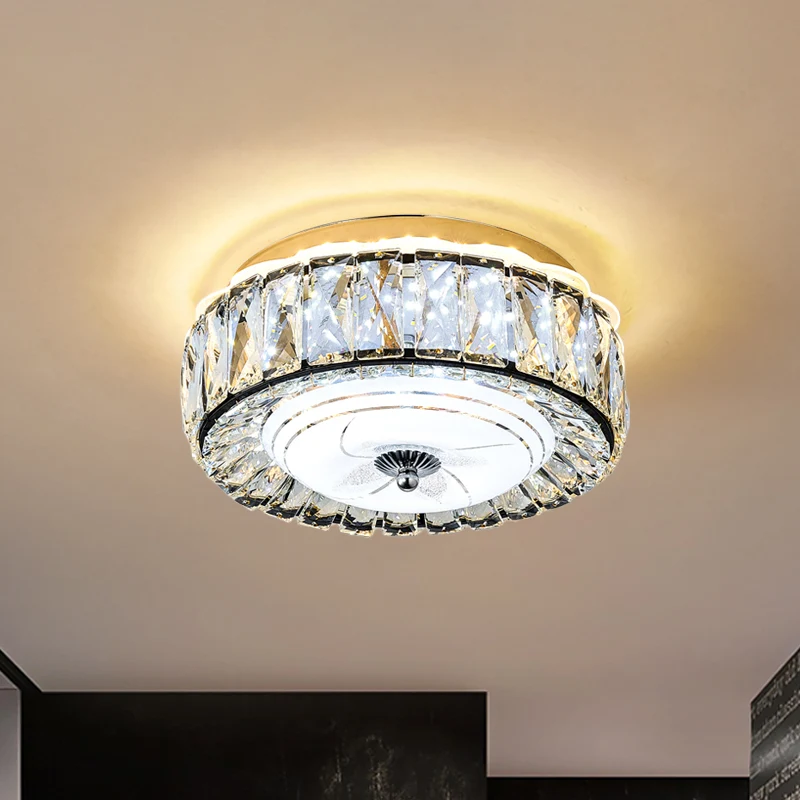 Luminaire rond moderne monté au plafond, bloc de cristal, éclairage encastré pour couloir, noir Clearhalo