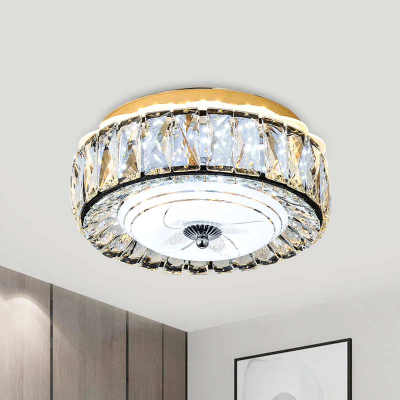 Luminaire rond moderne monté au plafond, bloc de cristal, éclairage encastré pour couloir, noir Clearhalo