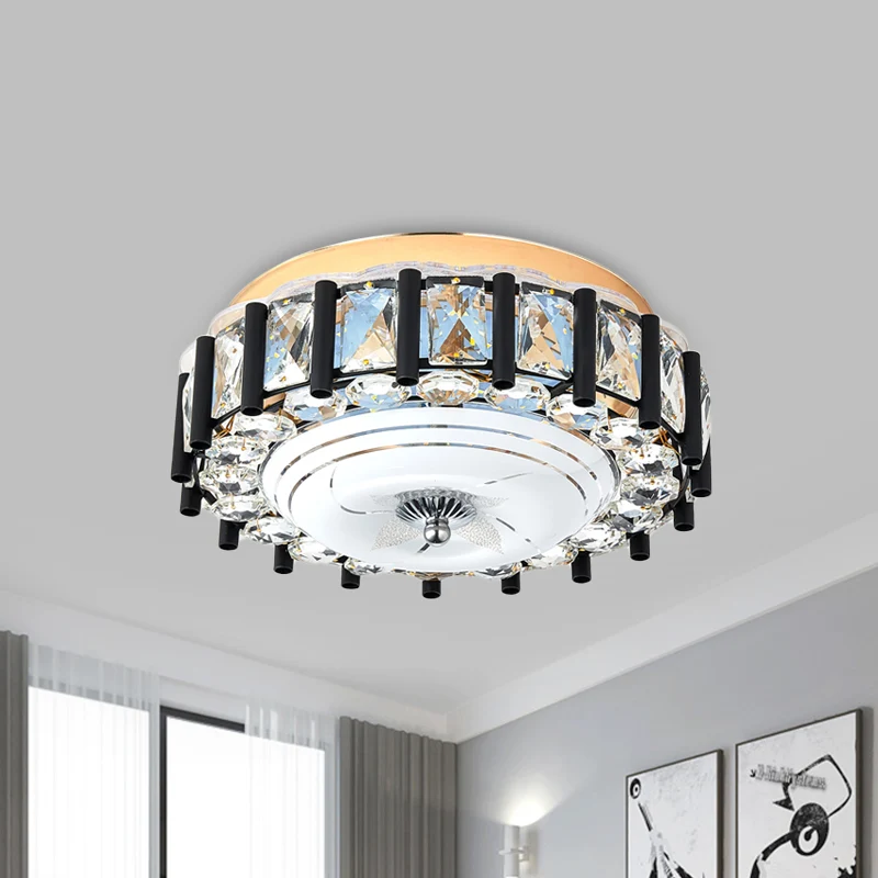 Luminaire rond moderne monté au plafond, bloc de cristal, éclairage encastré pour couloir, noir Clearhalo
