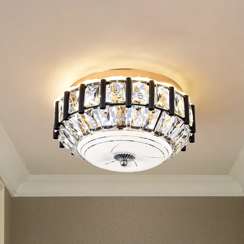 Luminaire rond moderne monté au plafond, bloc de cristal, éclairage encastré pour couloir, noir Clearhalo
