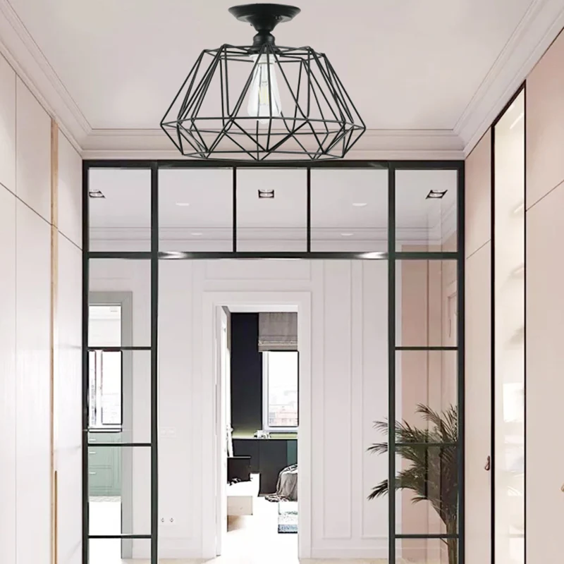 Luminaire semi-affleurant de forme géométrique à une lumière, luminaire industriel en métal noir avec cage Clearhalo