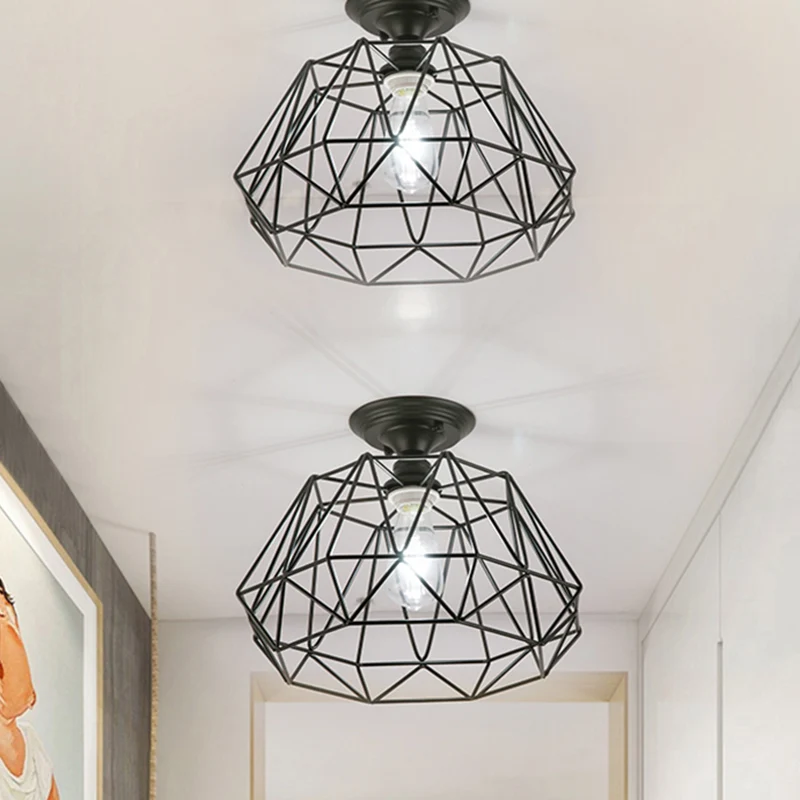 Luminaire semi-affleurant de forme géométrique à une lumière, luminaire industriel en métal noir avec cage Clearhalo