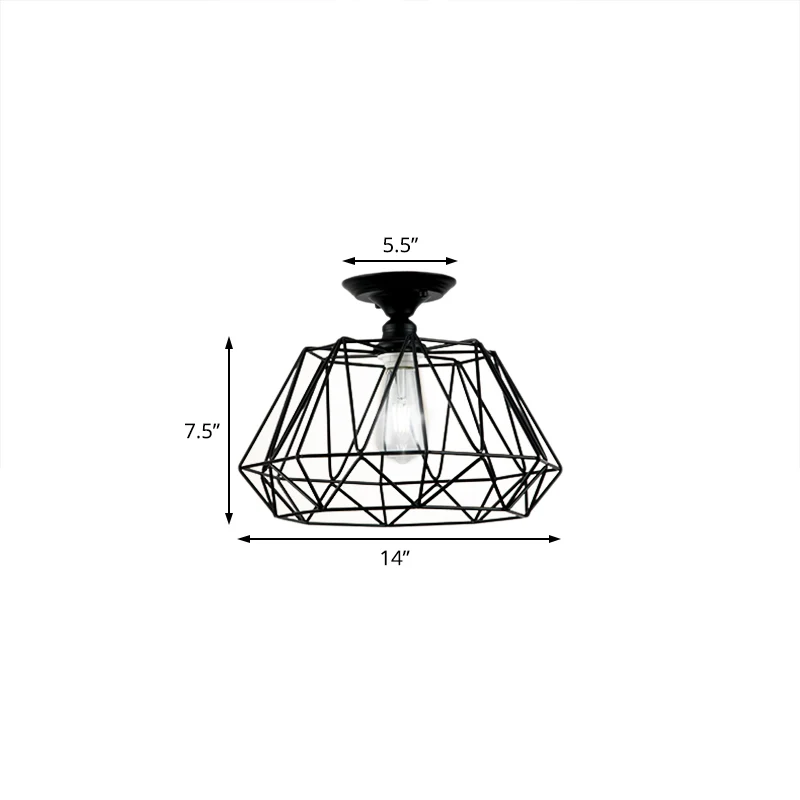 Luminaire semi-affleurant de forme géométrique à une lumière, luminaire industriel en métal noir avec cage Clearhalo