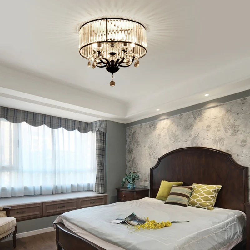 Luminaire semi-encastré rond en bloc de cristal contemporain à 4 têtes, plafonnier noir en lumière blanche Clearhalo