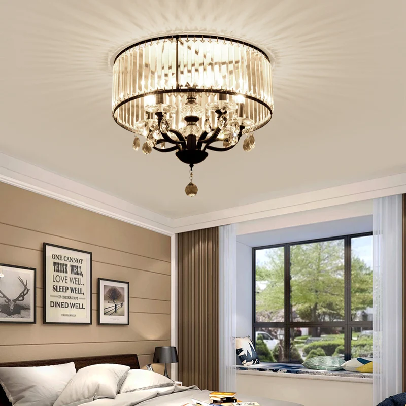 Luminaire semi-encastré rond en bloc de cristal contemporain à 4 têtes, plafonnier noir en lumière blanche Clearhalo