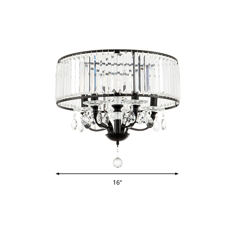 Luminaire semi-encastré rond en bloc de cristal contemporain à 4 têtes, plafonnier noir en lumière blanche Clearhalo