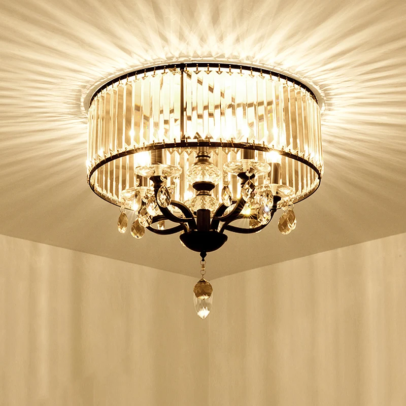 Luminaire semi-encastré rond en bloc de cristal contemporain à 4 têtes, plafonnier noir en lumière blanche Clearhalo