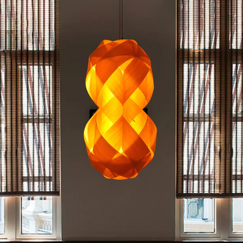 Luminaire suspendu en bois chinois tissé à la main, 1 ampoule, beige Clearhalo