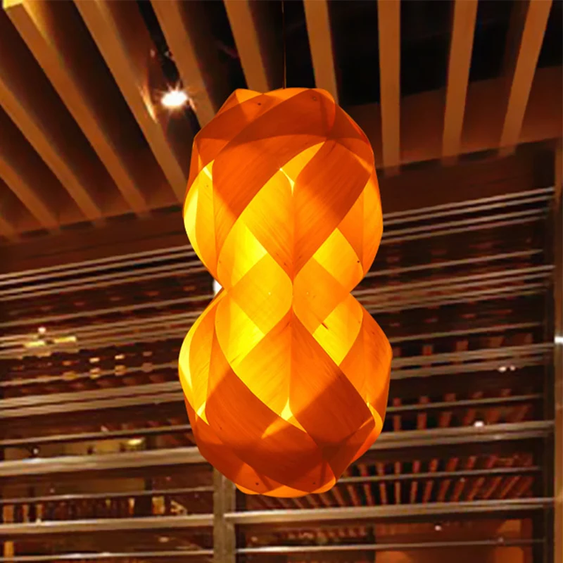 Luminaire suspendu en bois chinois tissé à la main, 1 ampoule, beige Clearhalo