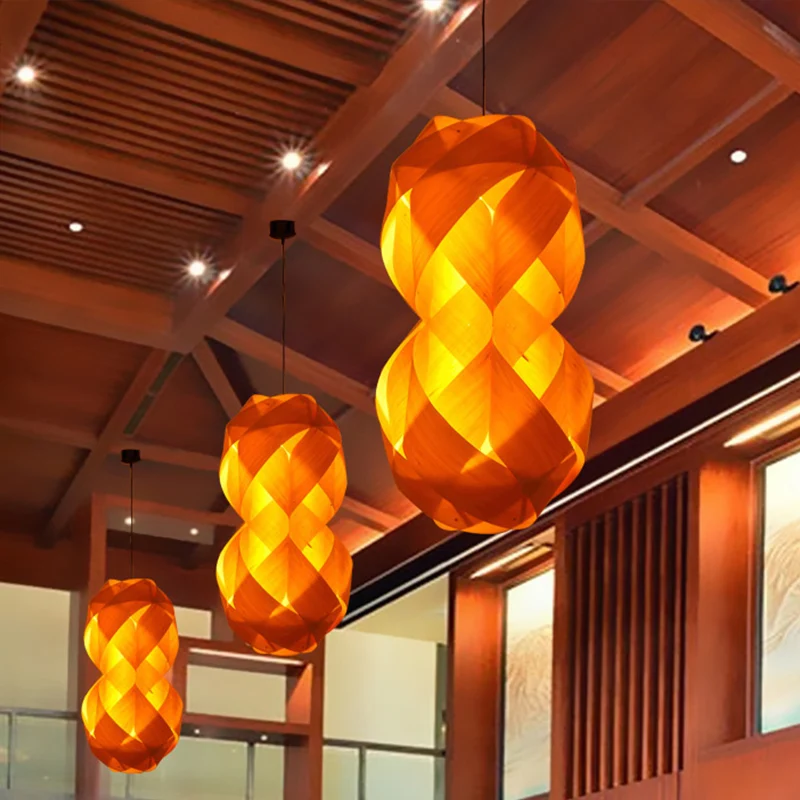 Luminaire suspendu en bois chinois tissé à la main, 1 ampoule, beige Clearhalo