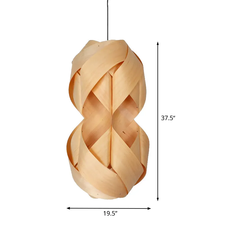 Luminaire suspendu en bois chinois tissé à la main, 1 ampoule, beige Clearhalo