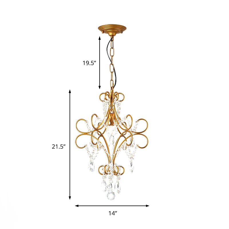Luminaire suspendu à cadre à bras courbé en fer, luminaire suspendu moderne à 1 lumière dorée avec brin de verre Clearhalo