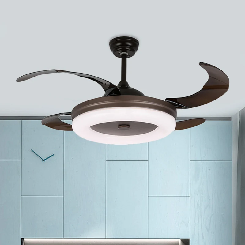 Luminaire suspendu à cercle simple de 42 po de largeur, éclairage semi-encastré en métal à LED dans le café avec 4 pales,...