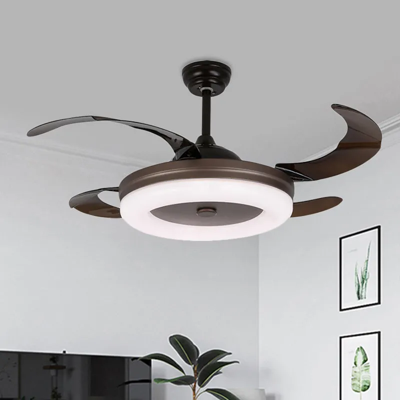 Luminaire suspendu à cercle simple de 42 po de largeur, éclairage semi-encastré en métal à LED dans le café avec 4 pales,...