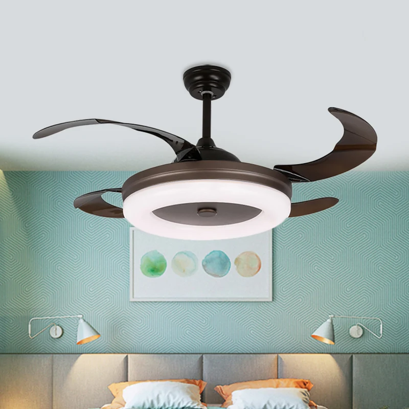 Luminaire suspendu à cercle simple de 42 po de largeur, éclairage semi-encastré en métal à LED dans le café avec 4 pales,...