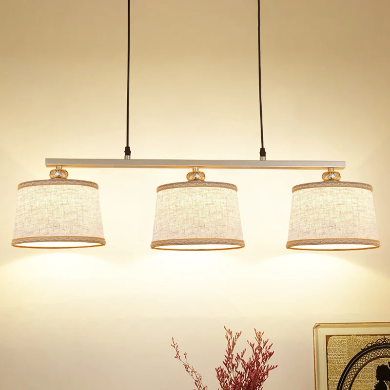 Luminaire suspendu circulaire contemporain en tissu, 3 ampoules, éclairage d'îlot de cuisine ouvert en lin avec bord tissé...