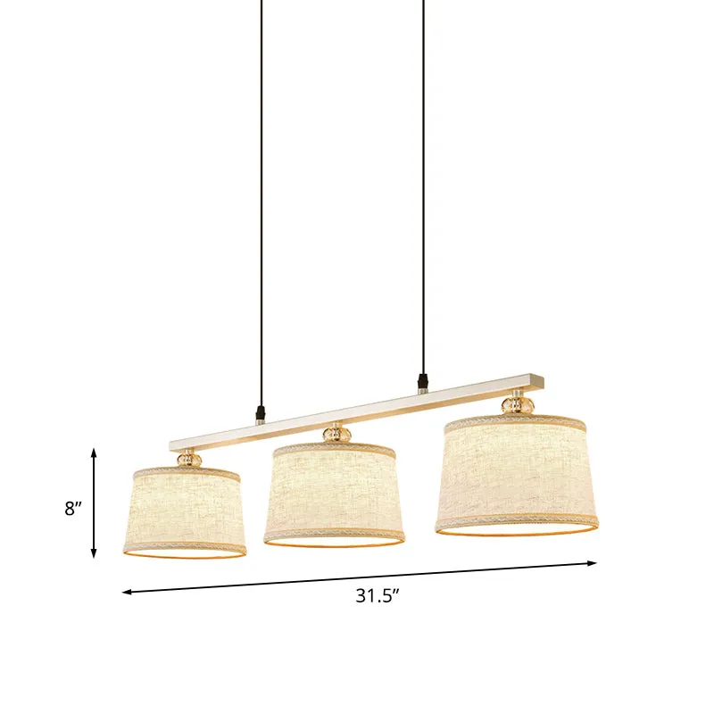 Luminaire suspendu circulaire contemporain en tissu, 3 ampoules, éclairage d'îlot de cuisine ouvert en lin avec bord tissé...