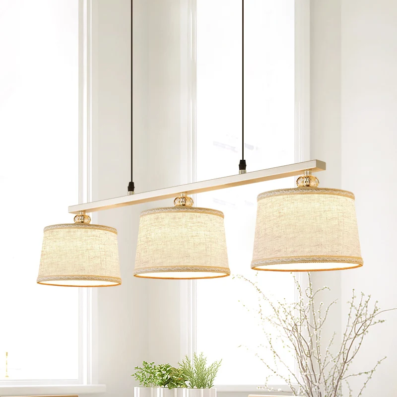 Luminaire suspendu circulaire contemporain en tissu, 3 ampoules, éclairage d'îlot de cuisine ouvert en lin avec bord tissé...