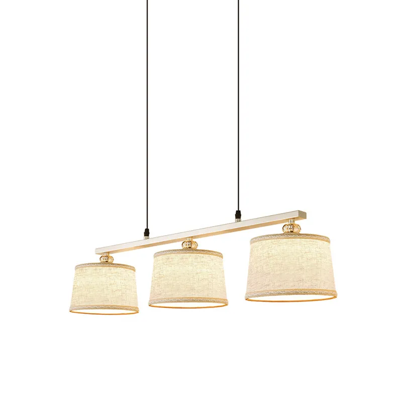 Luminaire suspendu circulaire contemporain en tissu, 3 ampoules, éclairage d'îlot de cuisine ouvert en lin avec bord tissé...